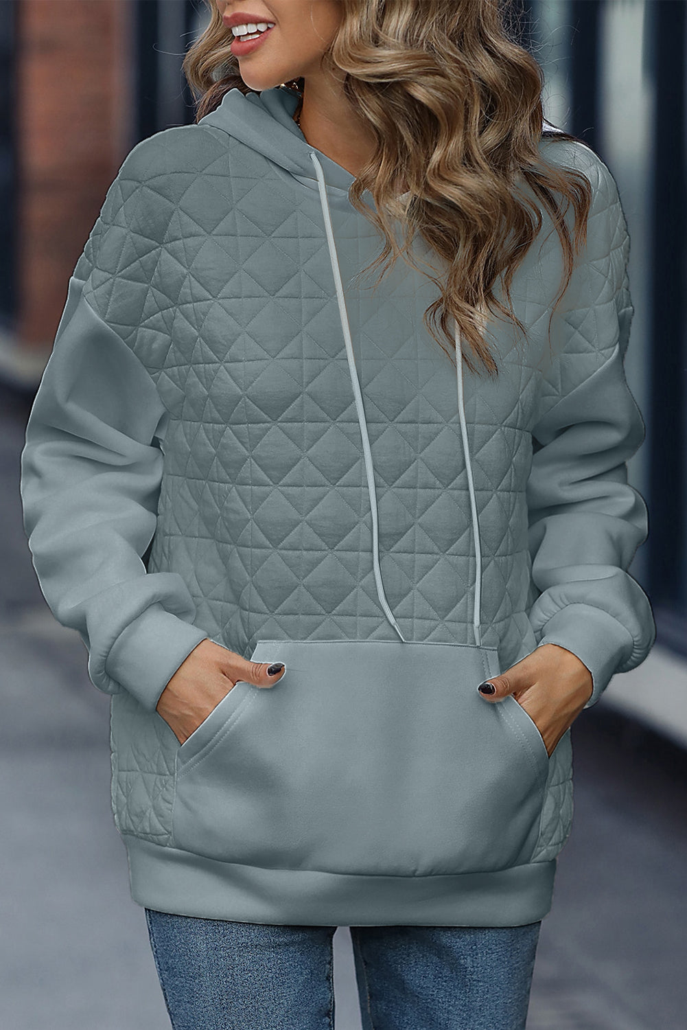 Dark Grey Solid Quilted Pullover and Pants Outfit
