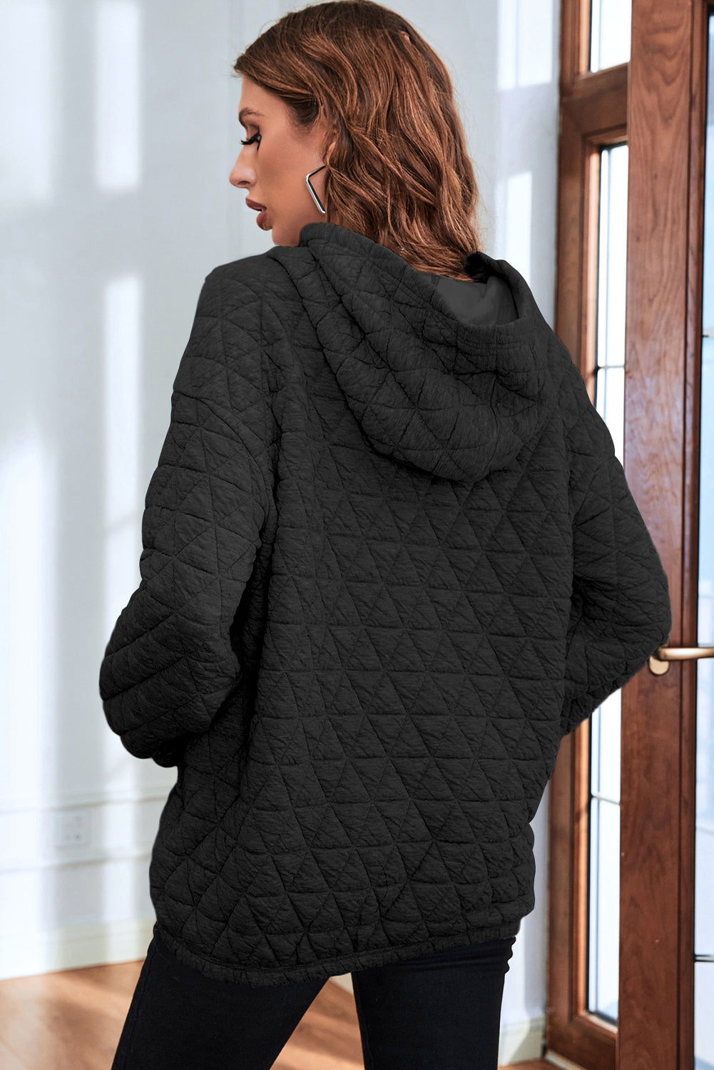 Dark Grey Solid Quilted Pullover and Pants Outfit