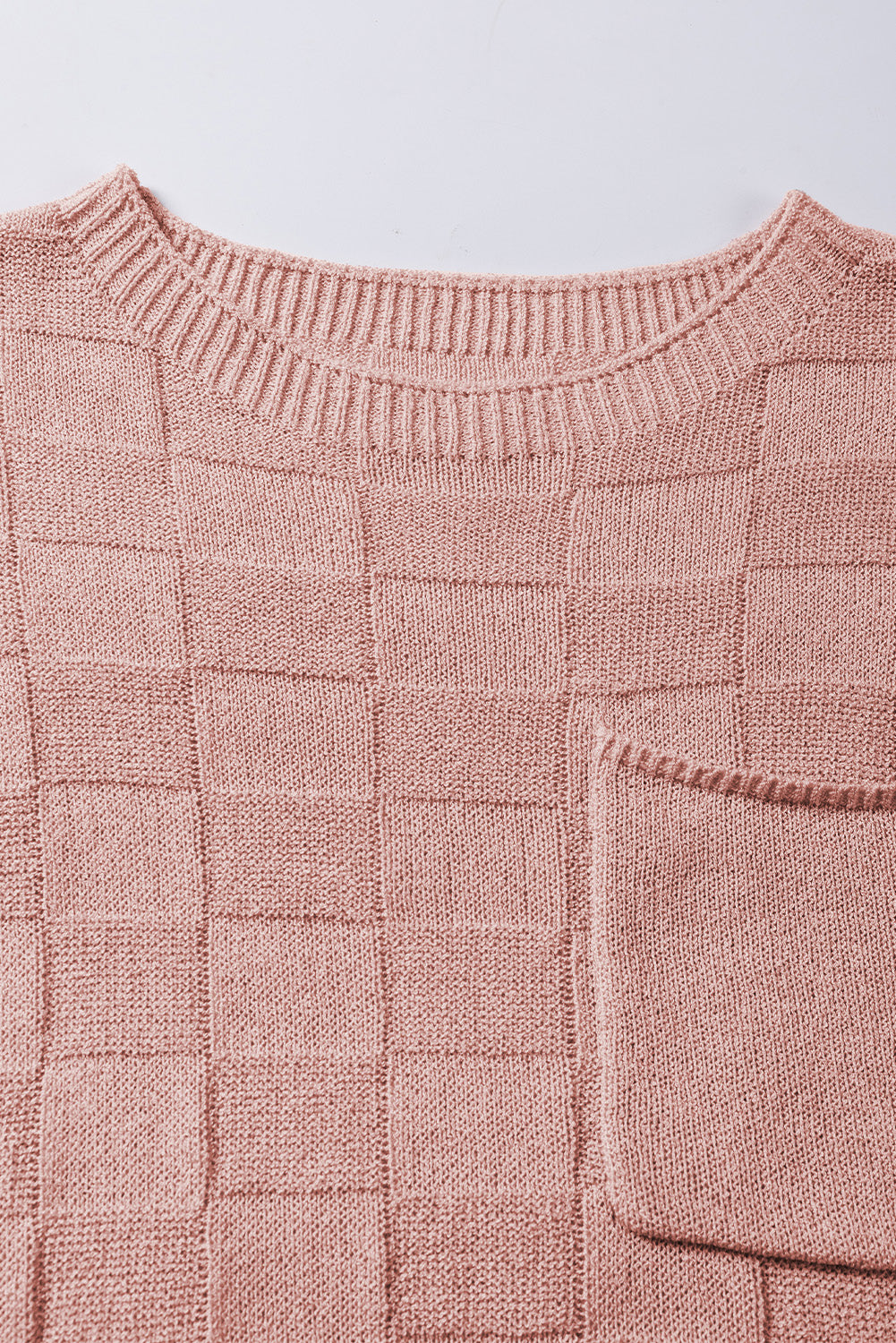 Smoke Gray Lattice Textured Knit Short Sleeve Sweater