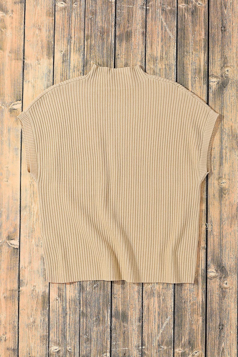 Oatmeal Patch Pocket Ribbed Knit Short Sleeve Sweater Dress
