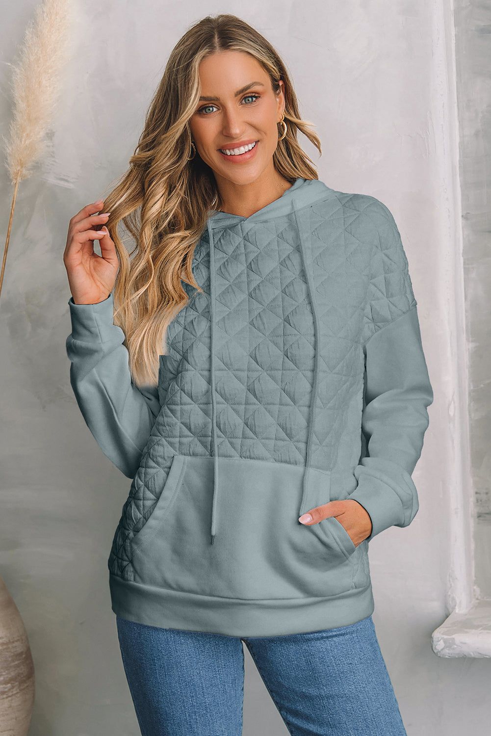 Dark Grey Solid Quilted Pullover and Pants Outfit