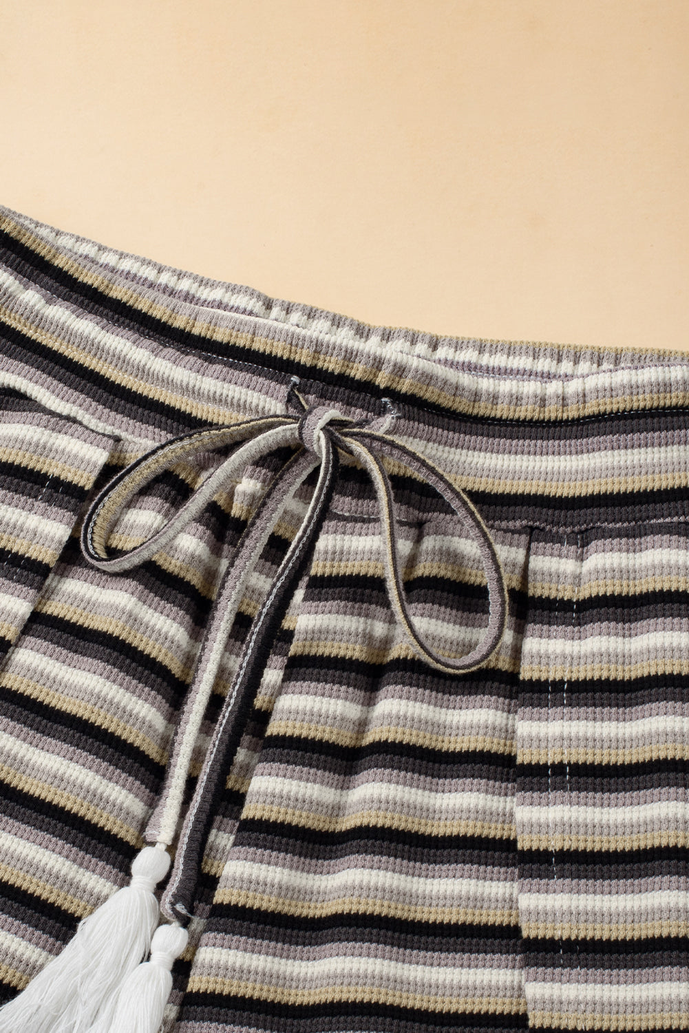 Yellow Stripe Rainbow Tee Tasseled String Wide Leg Pants Set
