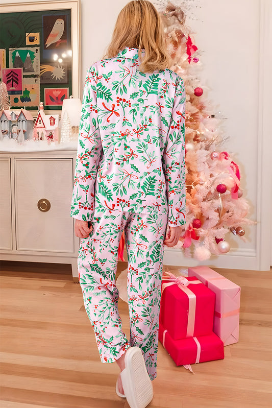Pink Christmas Berries Plant Pajama Set