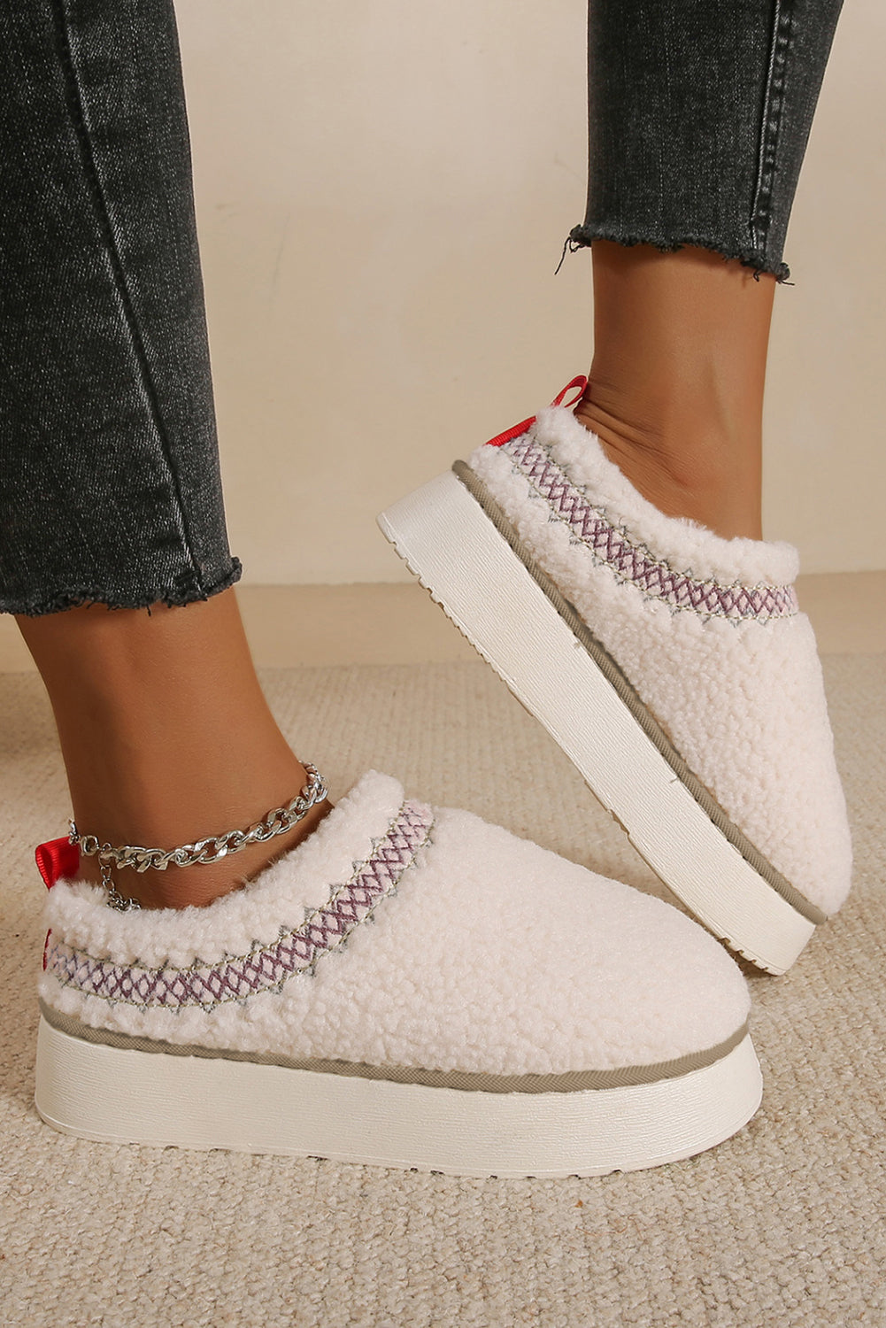 Embroidered Plush Slippers