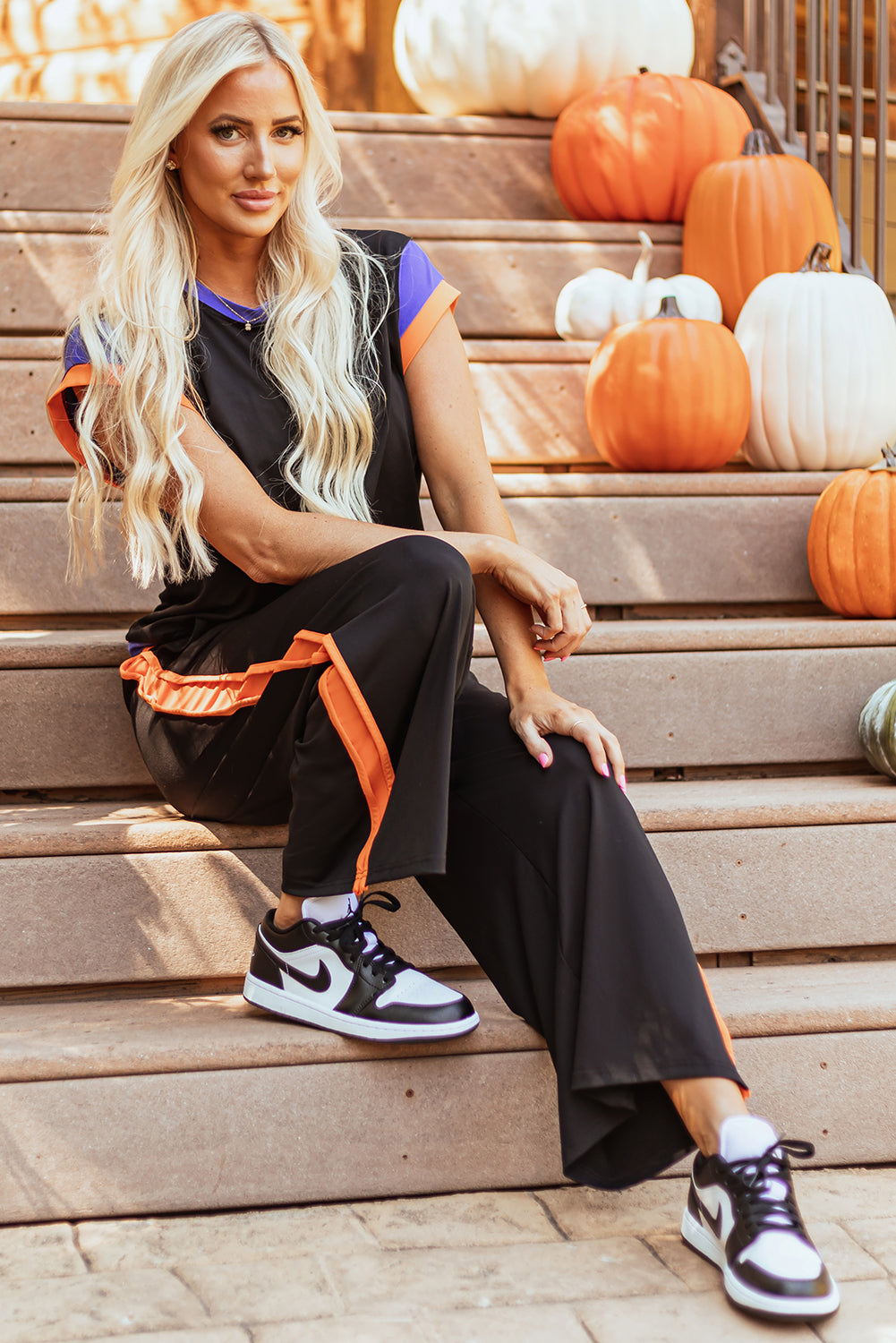 Black Color Block Detail Casual Two-piece Outfit