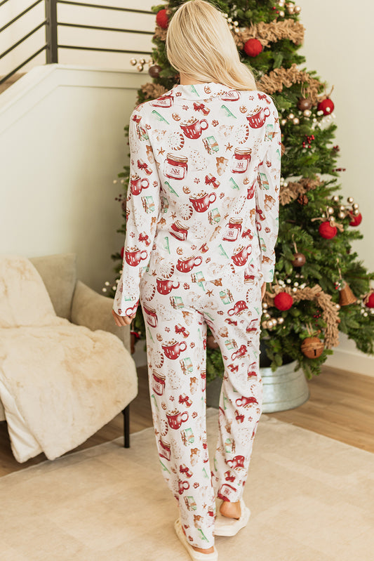 White Christmas Pattern Pajama Set