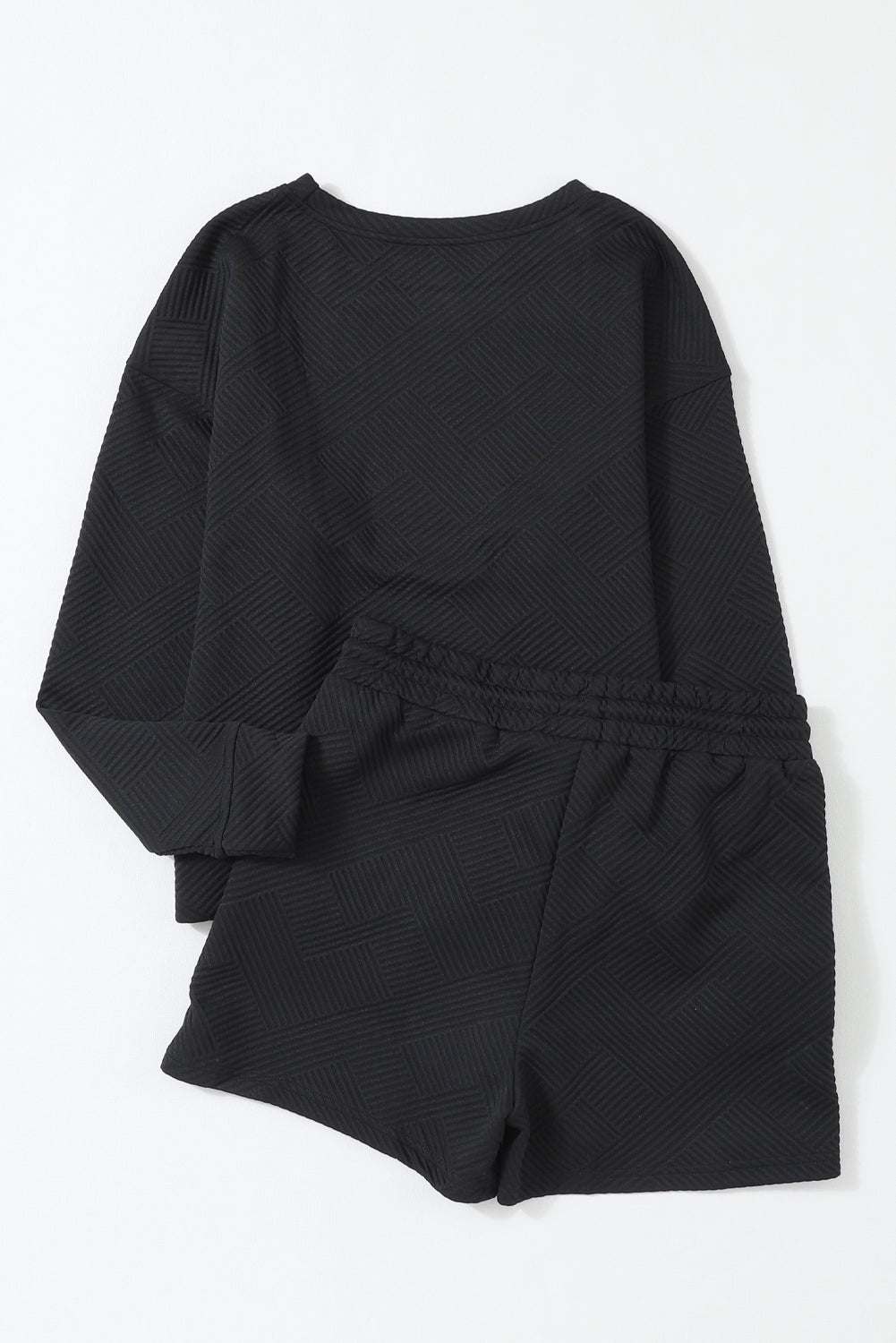 Gray Textured Loose Fit T Shirt and Drawstring Pants Set