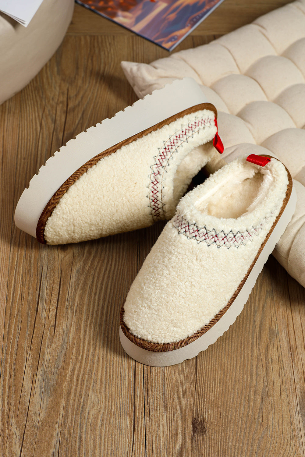 Embroidered Plush Slippers