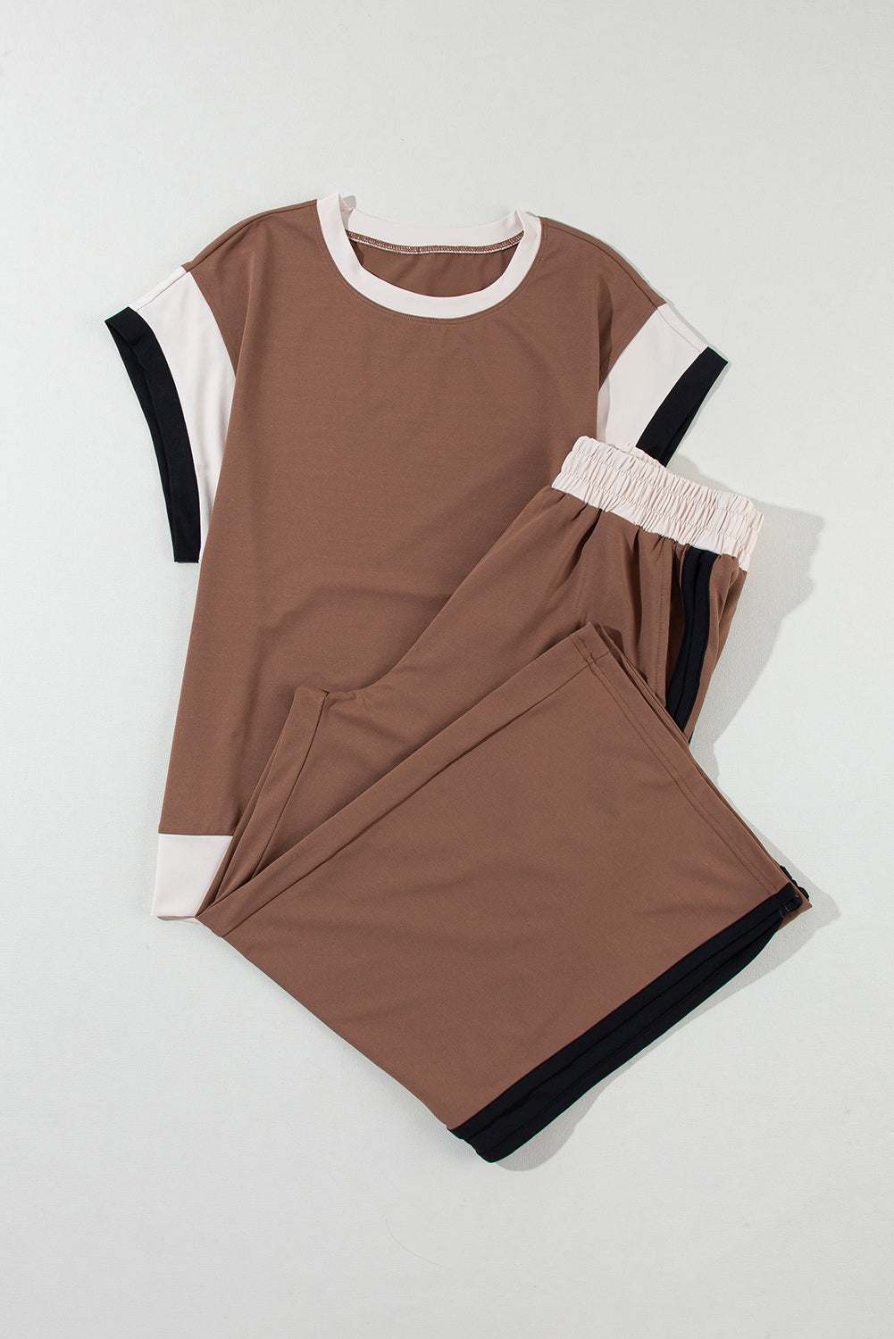 Black Color Block Detail Casual Two-piece Outfit