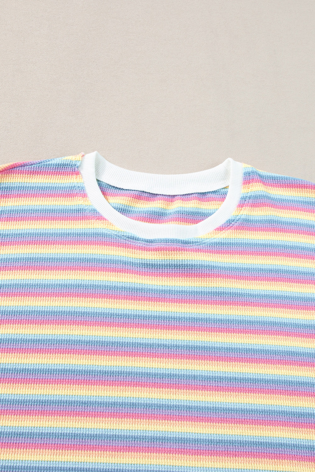 Yellow Stripe Rainbow Tee Tasseled String Wide Leg Pants Set