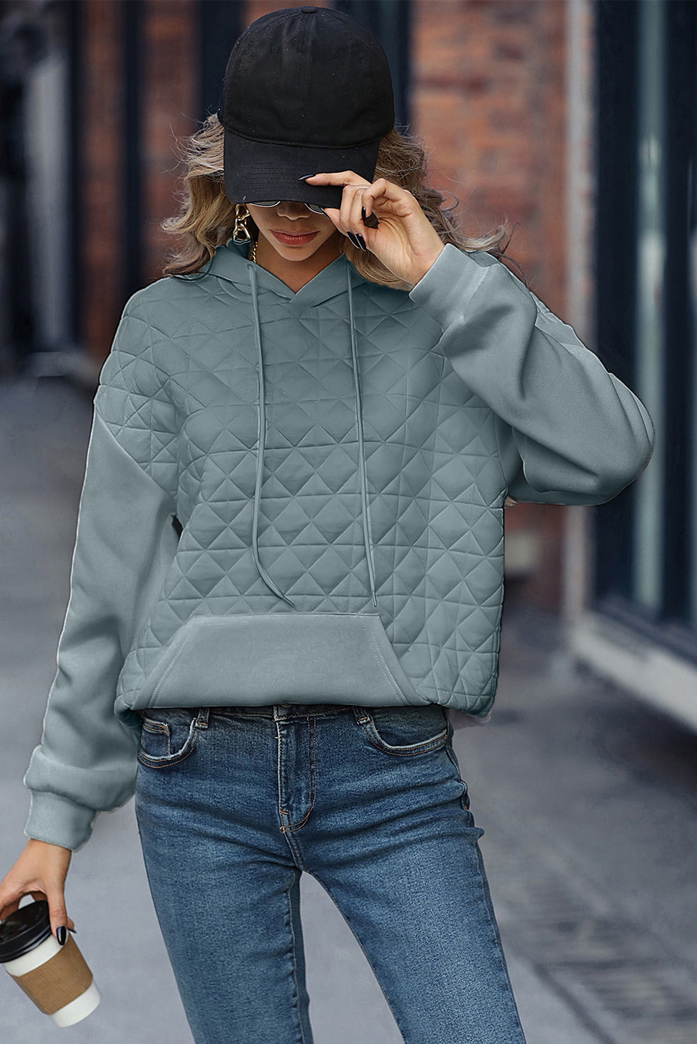 Dark Grey Solid Quilted Pullover and Pants Outfit