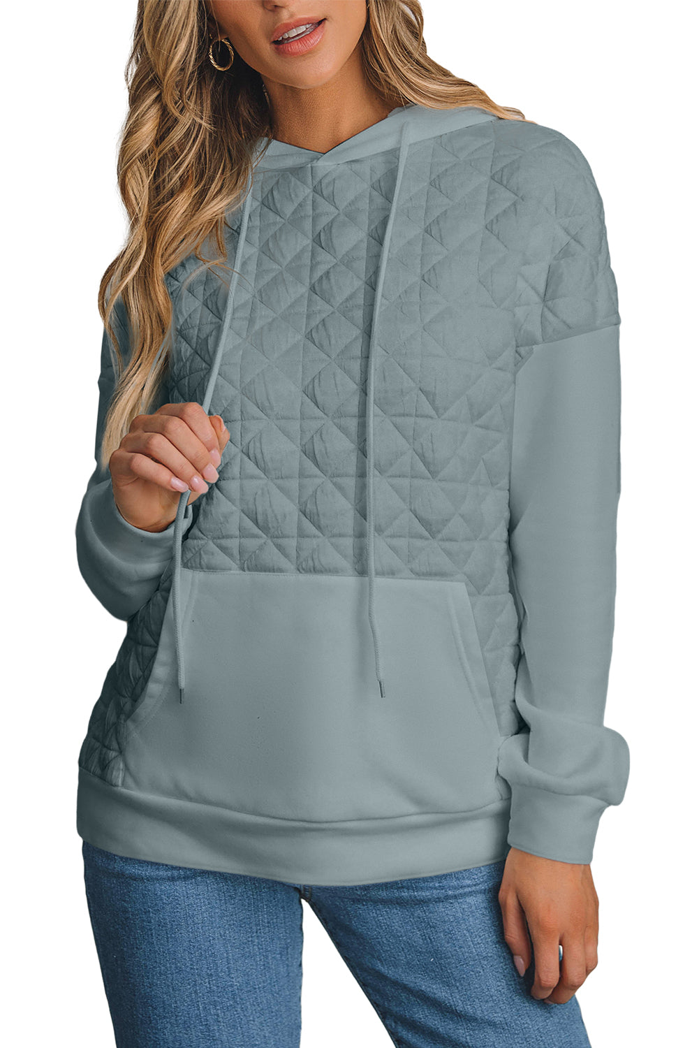 Dark Grey Solid Quilted Pullover and Pants Outfit