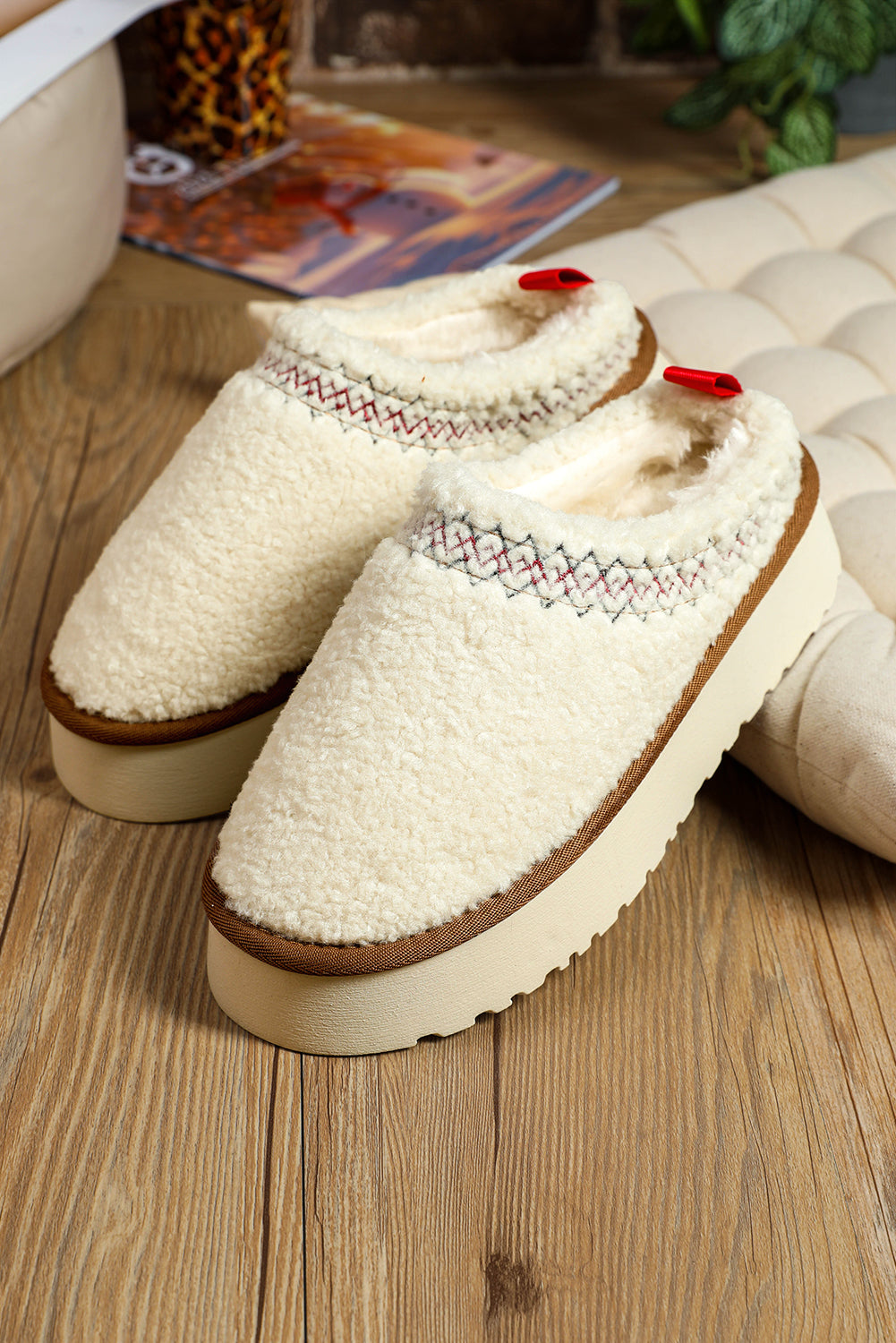 Embroidered Plush Slippers