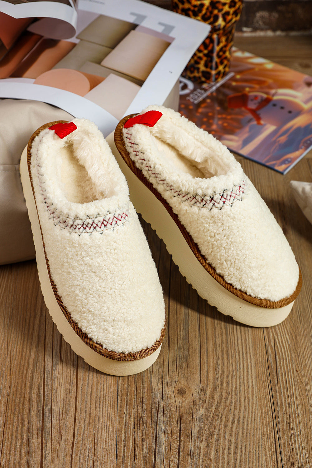 Embroidered Plush Slippers