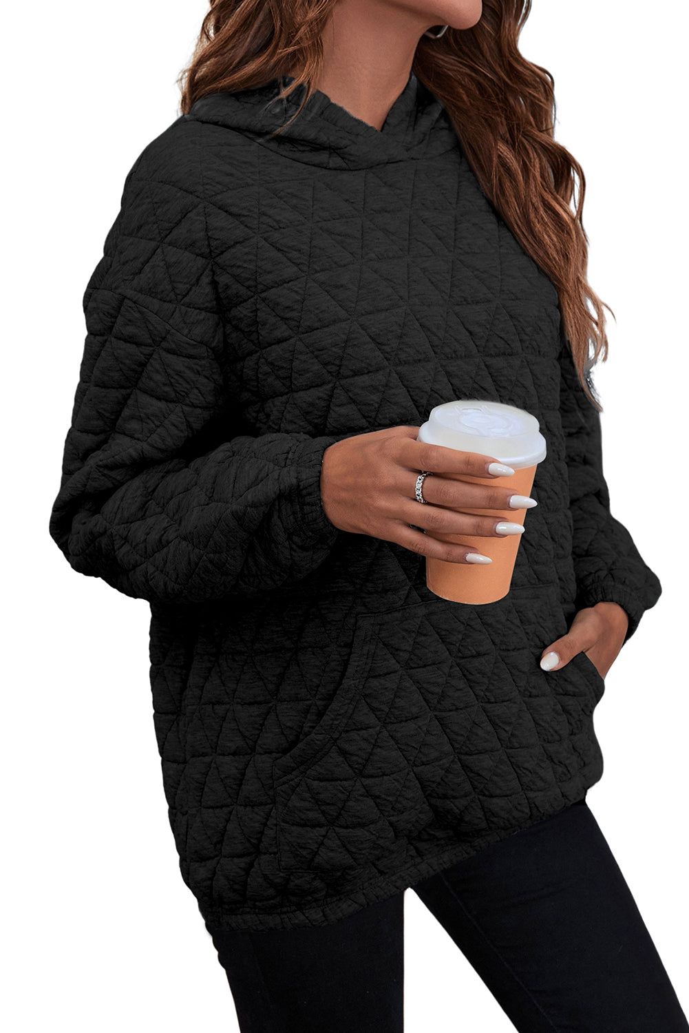Dark Grey Solid Quilted Pullover and Pants Outfit