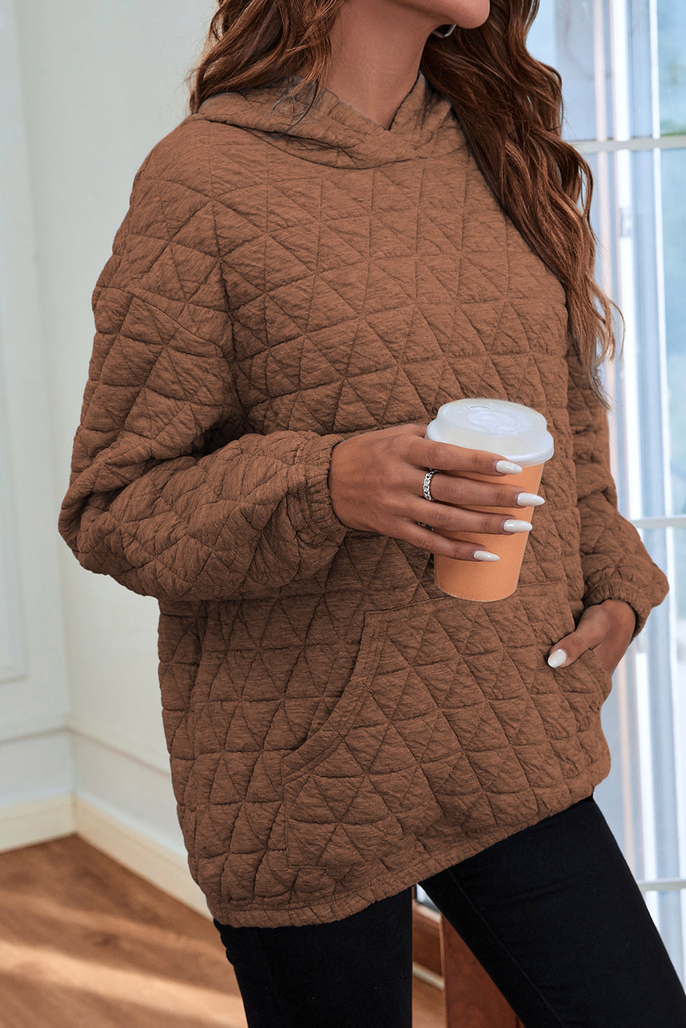Dark Grey Solid Quilted Pullover and Pants Outfit