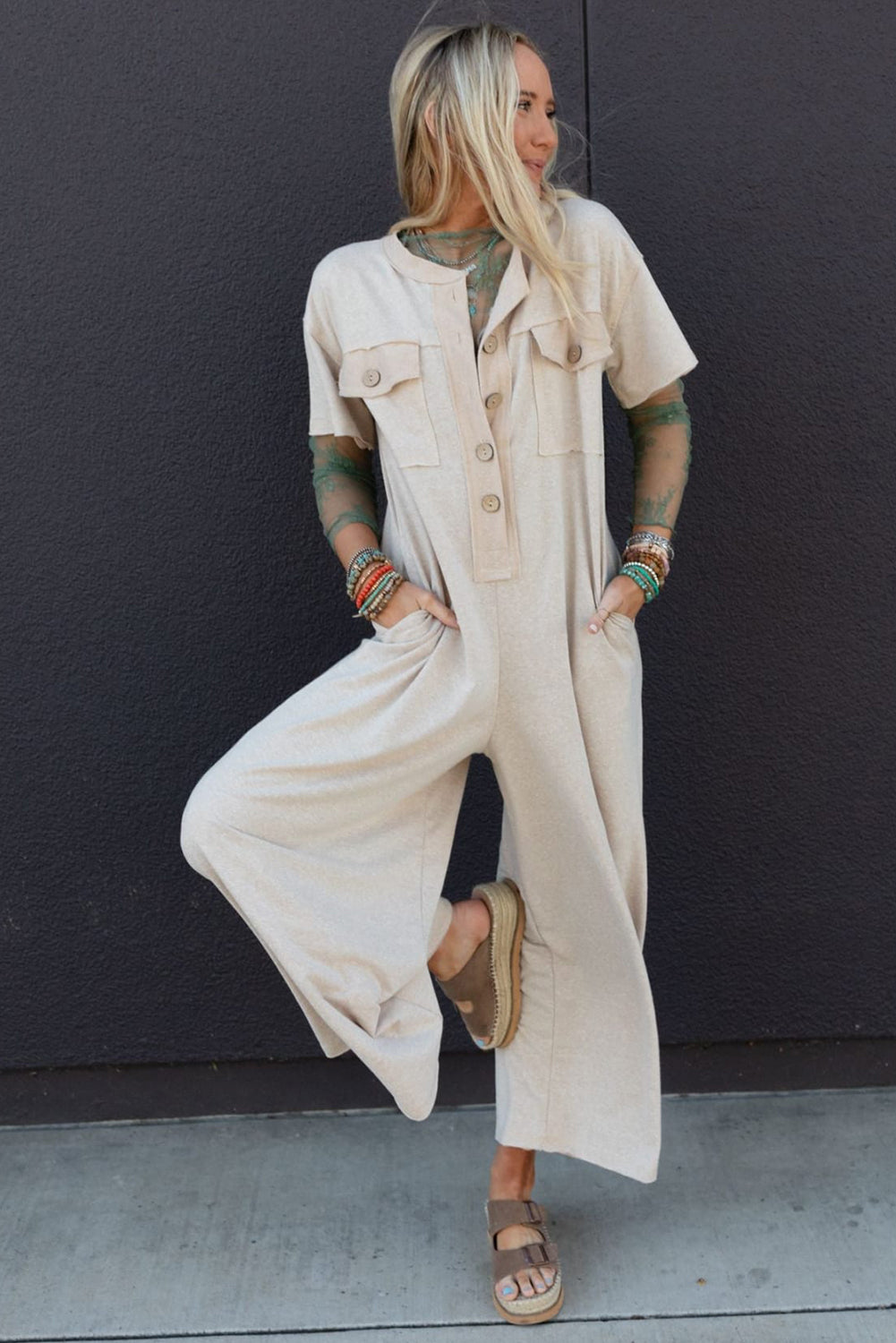Chest Pockets Wide Leg Jumpsuit