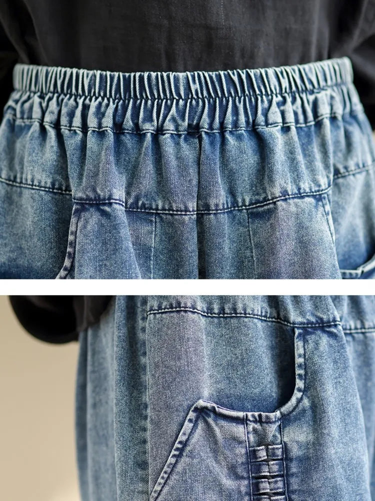 Oversized Wide Leg Elastic Waist Jeans