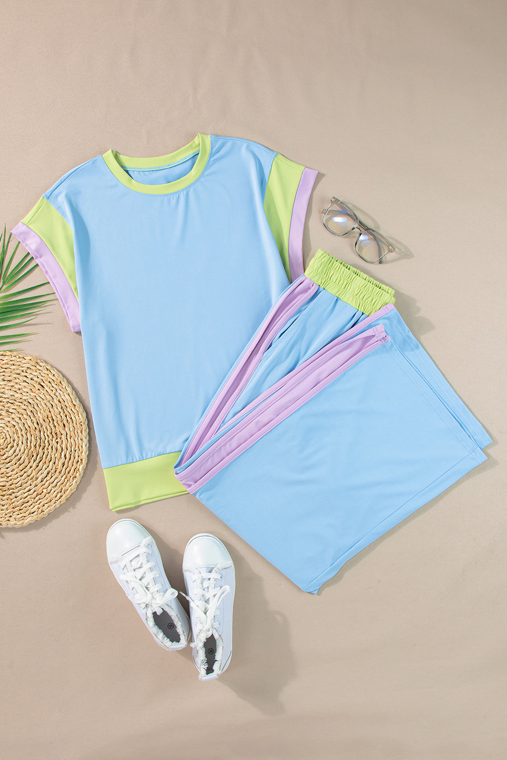 Black Color Block Detail Casual Two-piece Outfit