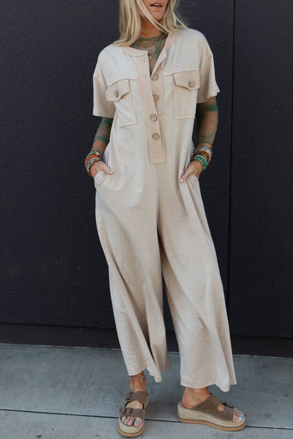 Chest Pockets Wide Leg Jumpsuit