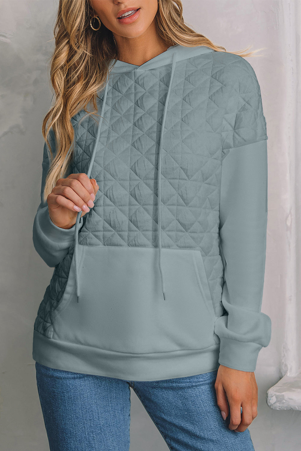 Dark Grey Solid Quilted Pullover and Pants Outfit