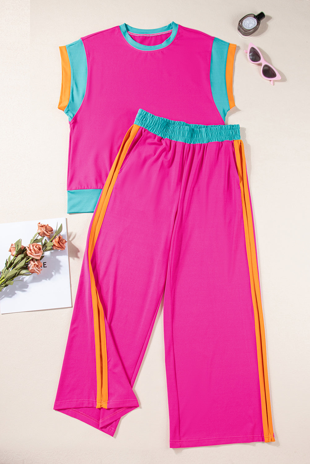 Black Color Block Detail Casual Two-piece Outfit
