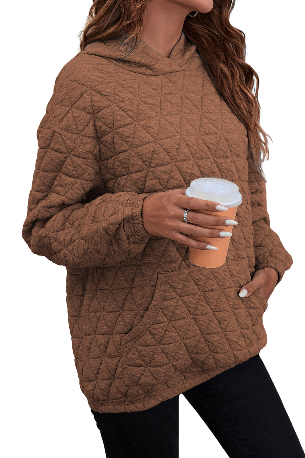 Dark Grey Solid Quilted Pullover and Pants Outfit