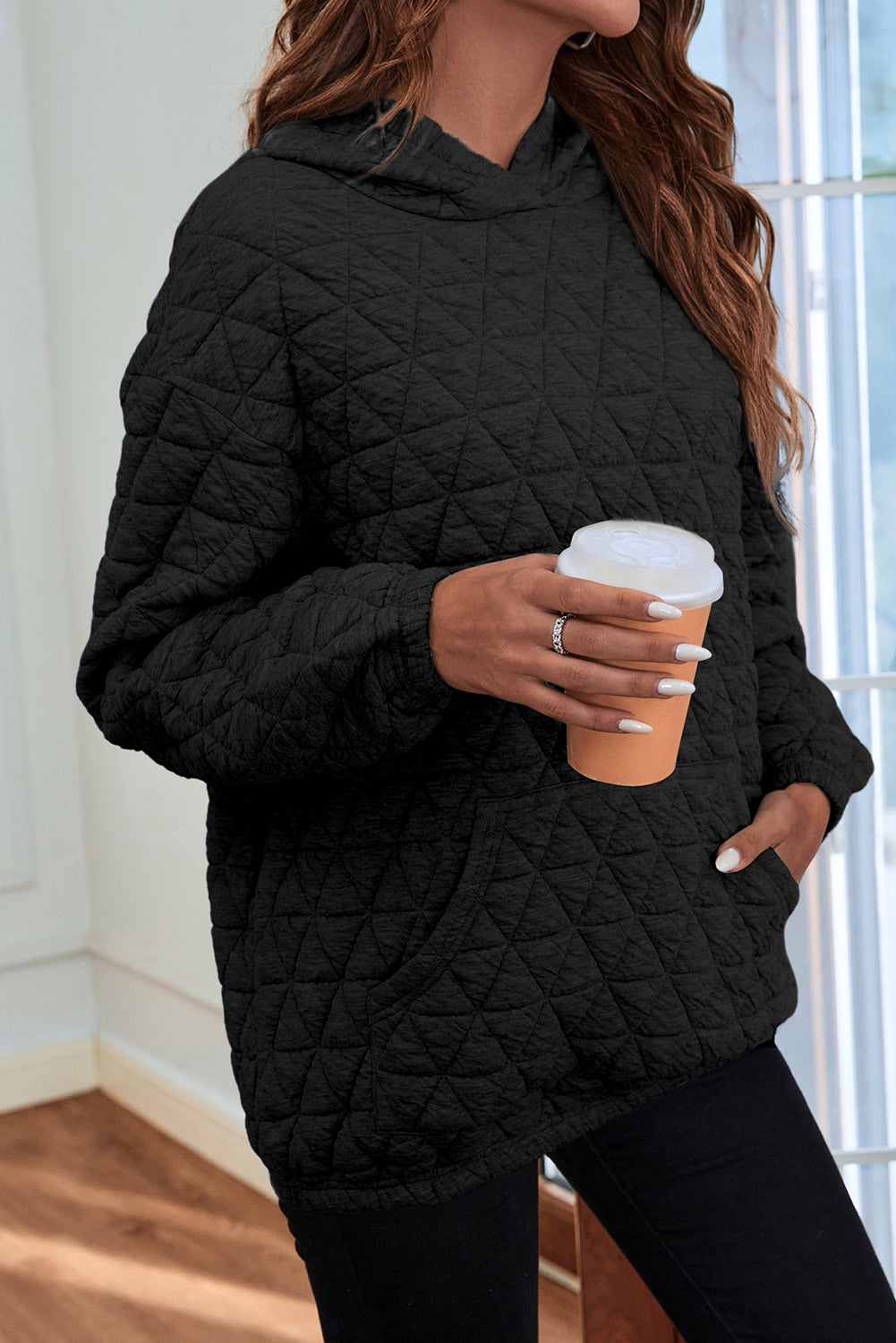 Dark Grey Solid Quilted Pullover and Pants Outfit