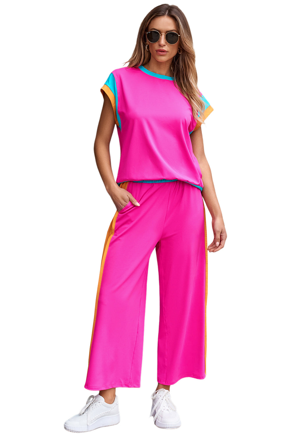 Black Color Block Detail Casual Two-piece Outfit