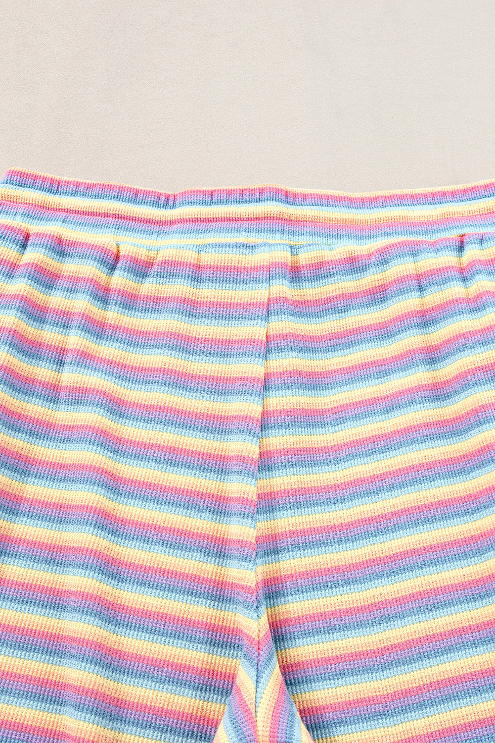 Yellow Stripe Rainbow Tee Tasseled String Wide Leg Pants Set