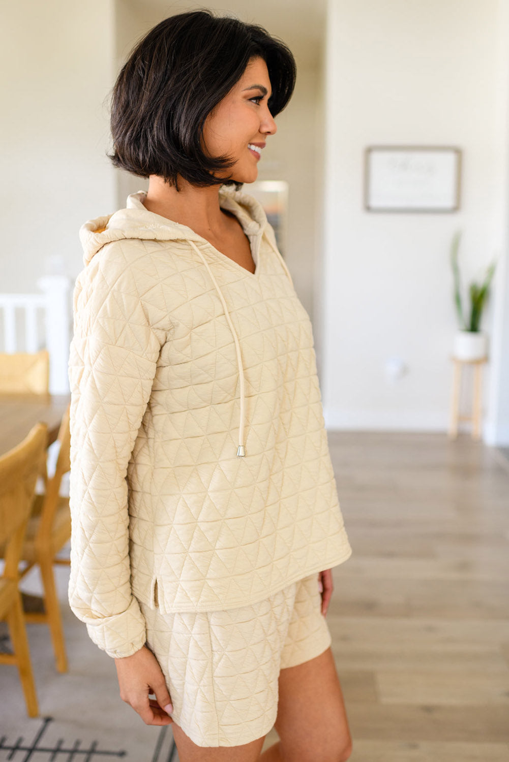 Dark Grey Solid Quilted Pullover and Pants Outfit