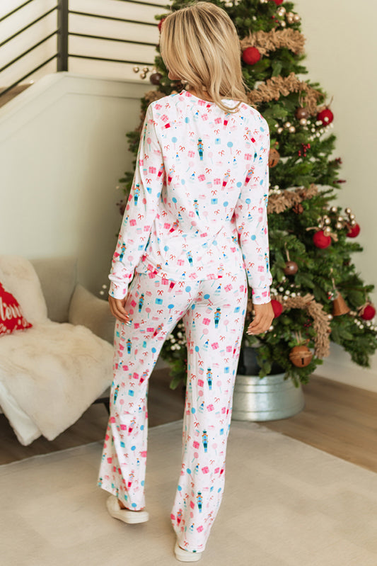 White Christmas Pattern Pants Set