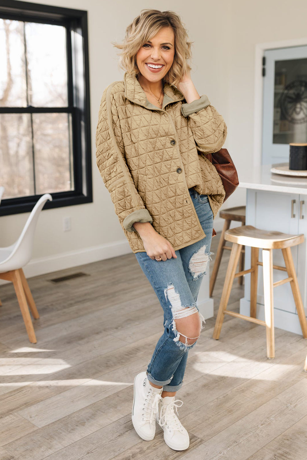Dark Grey Solid Quilted Pullover and Pants Outfit