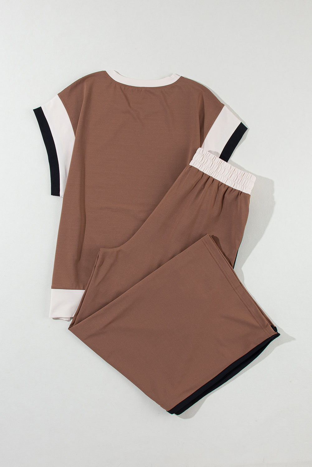 Black Color Block Detail Casual Two-piece Outfit