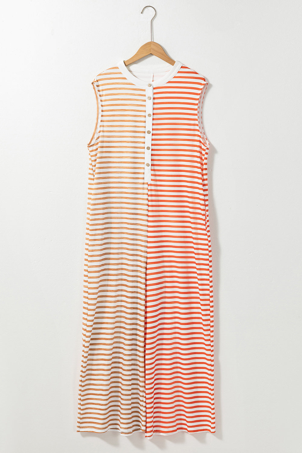 Orange Stripe Oversized Buttoned Front Sleeveless Wide Leg Jumpsuit