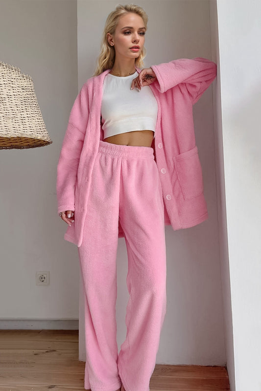 Soft V-Neck Button Up Top and Pants Set