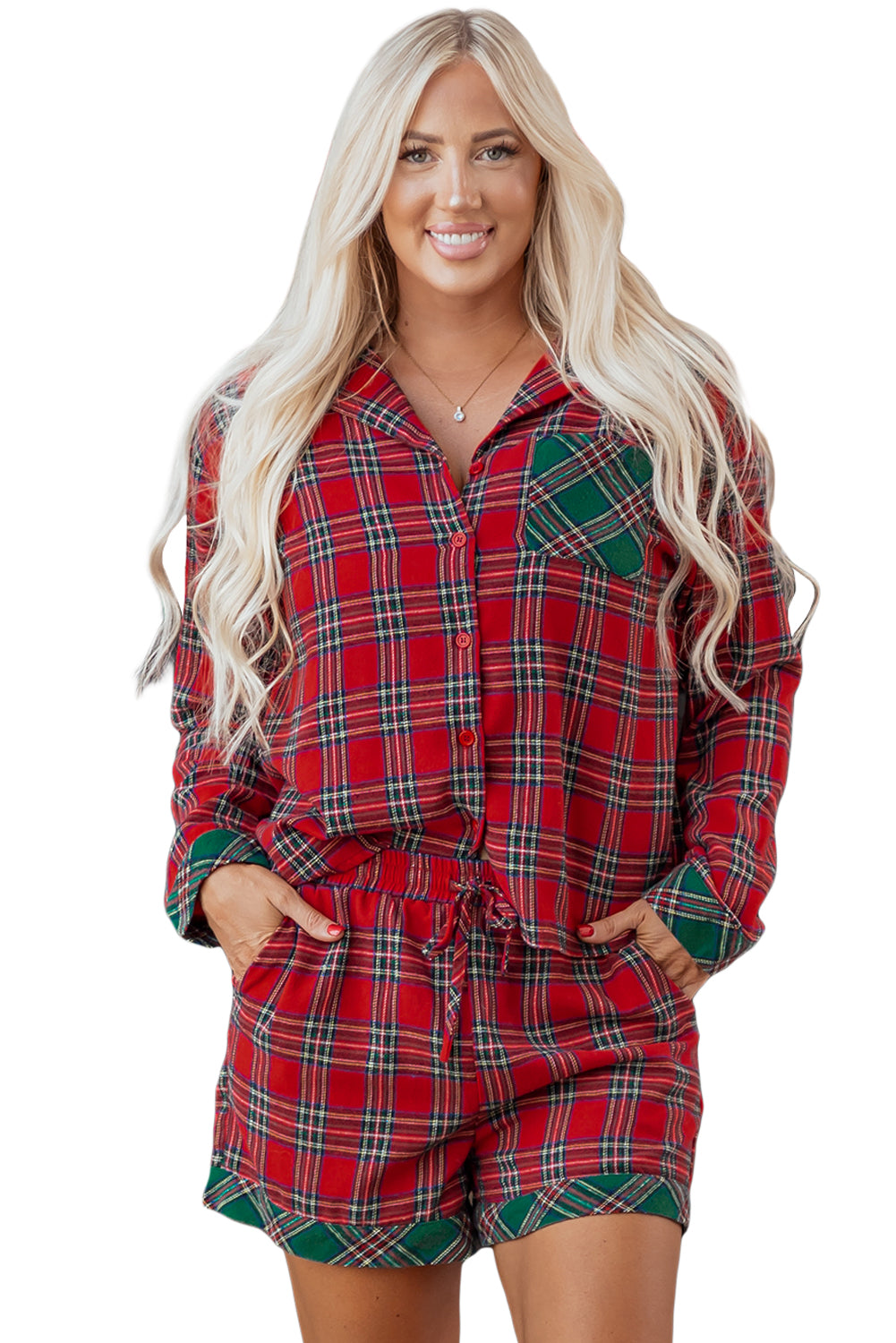 Red Plaid Christmas 2pcs Pajama Set