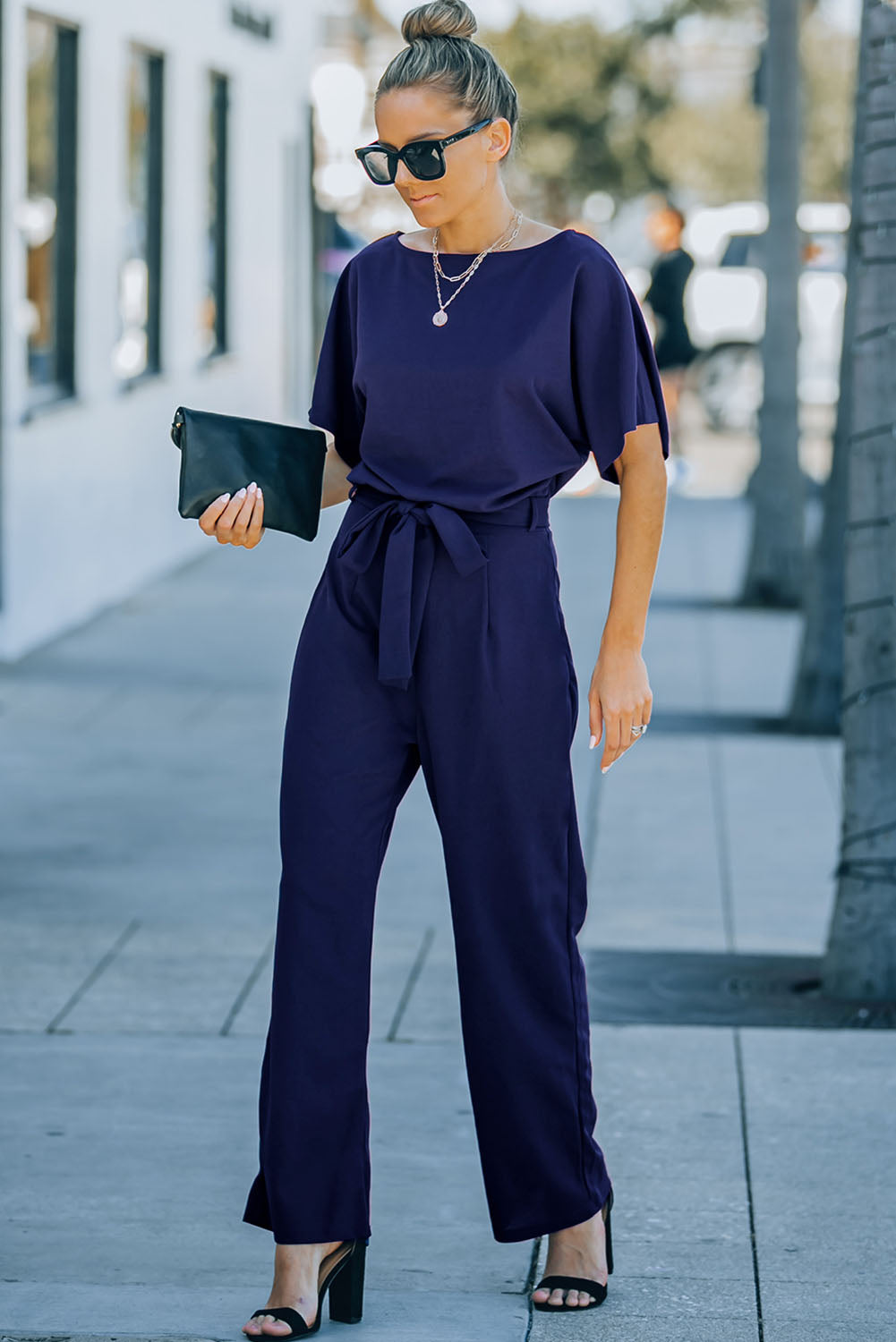 Fiery Red Belted Wide Leg Jumpsuit