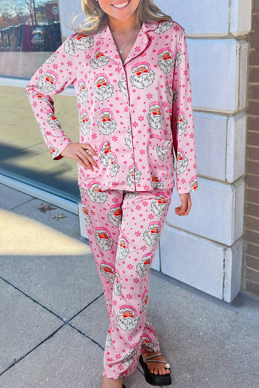 Pink Santa Claus Snowflake Christmas Pajama Set