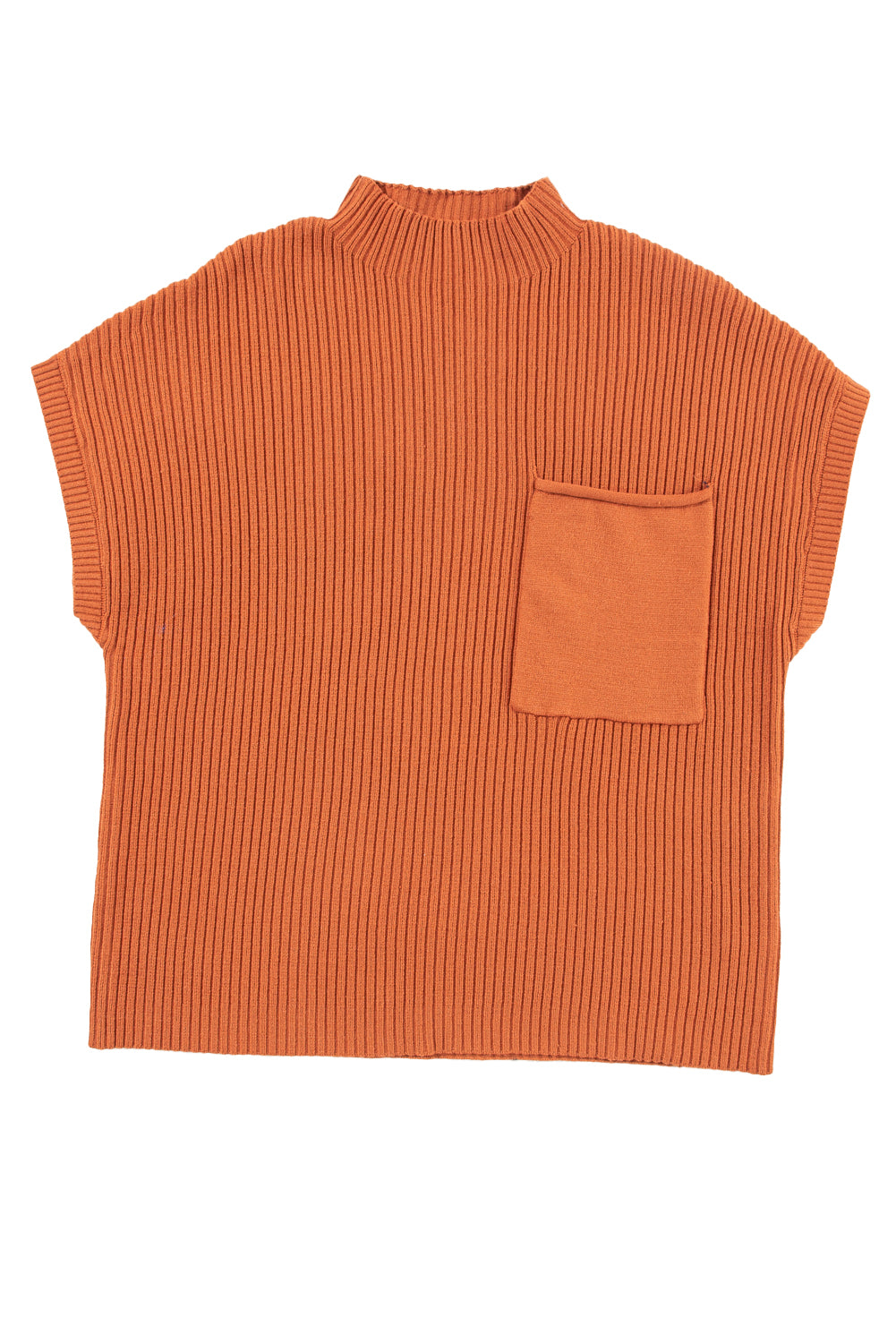Oatmeal Patch Pocket Ribbed Knit Short Sleeve Sweater Dress
