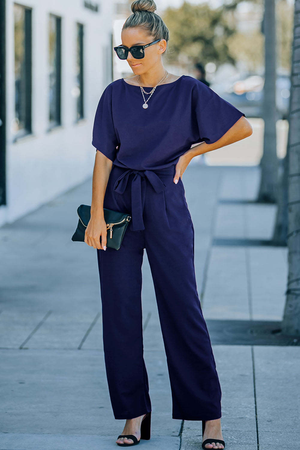 Fiery Red Belted Wide Leg Jumpsuit