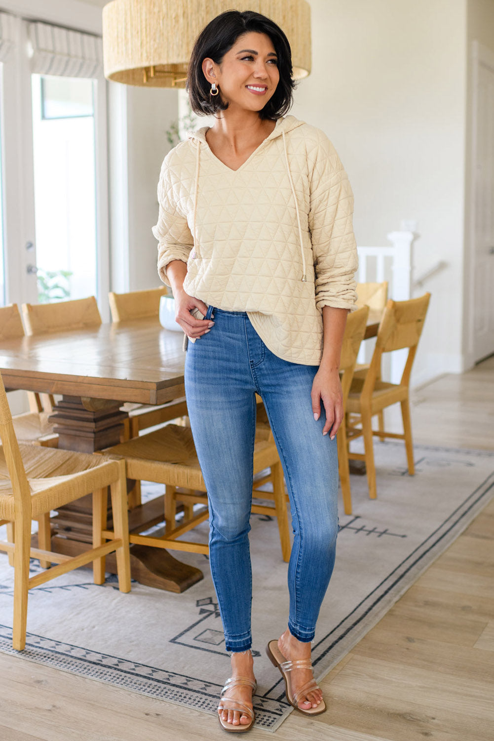 Dark Grey Solid Quilted Pullover and Pants Outfit