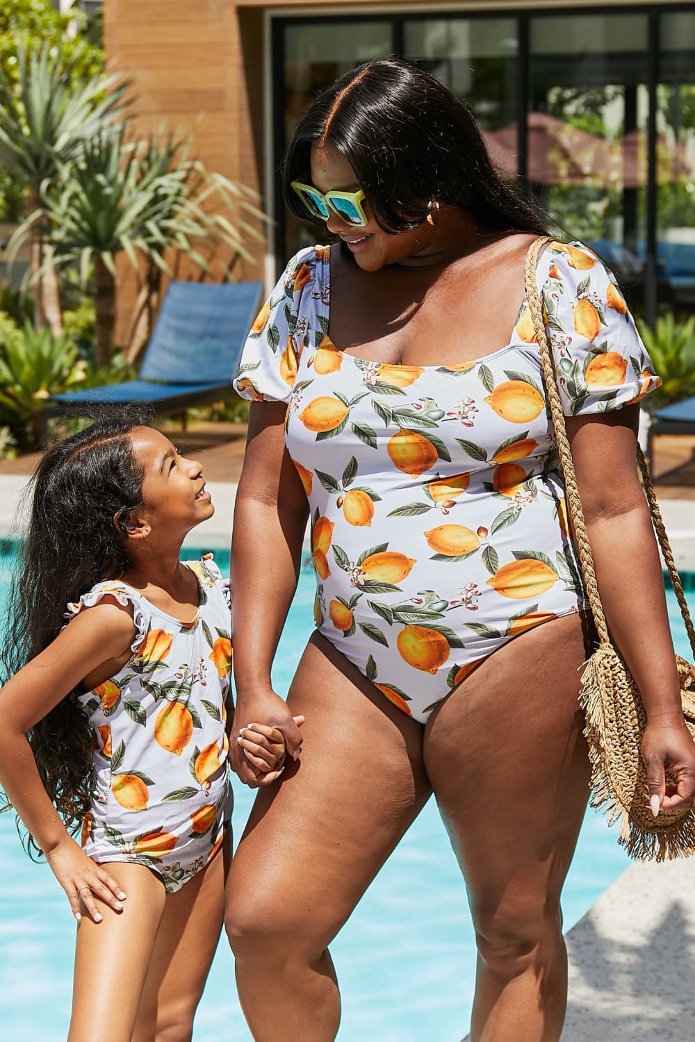 Puff Sleeve One-Piece in Citrus Orange