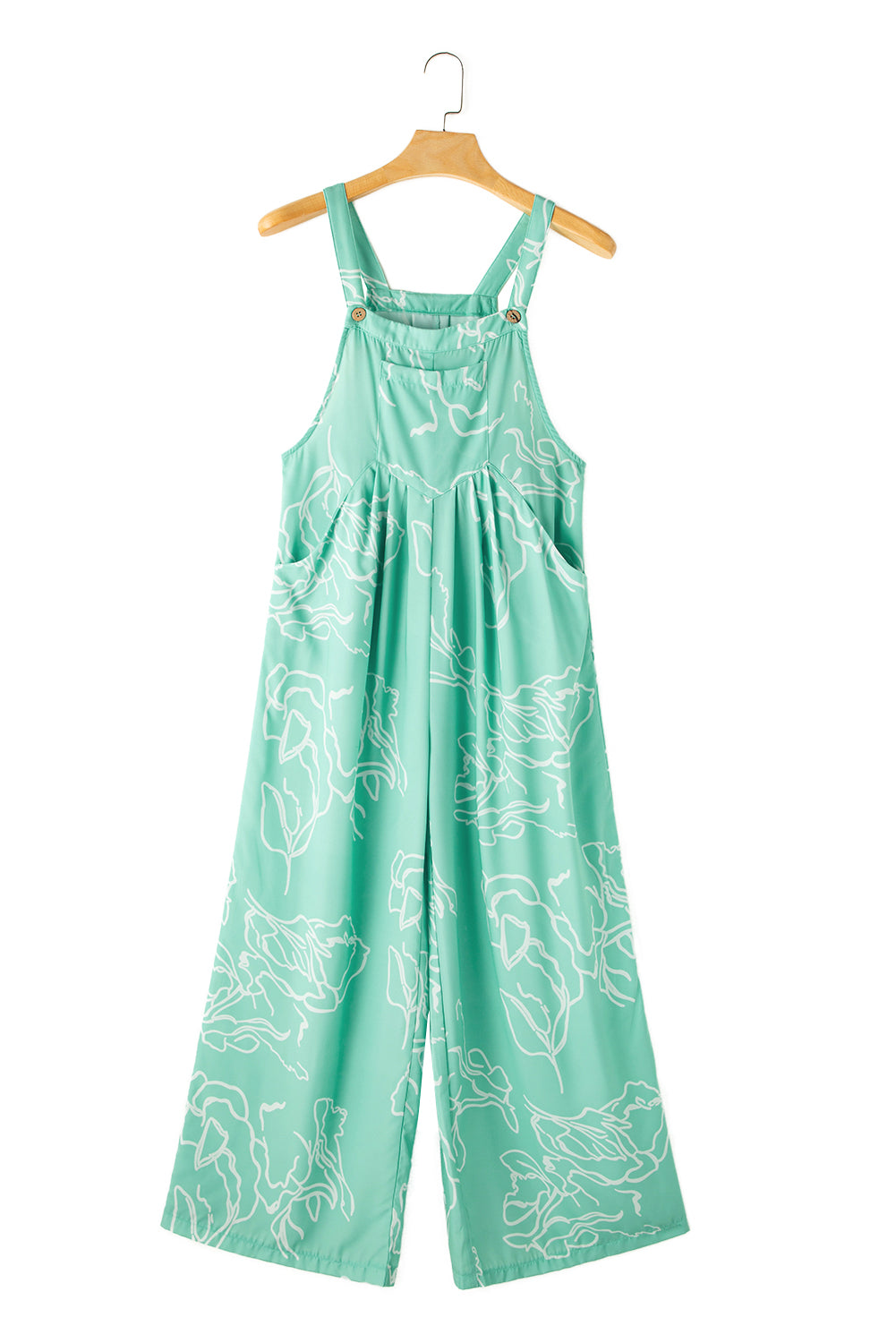 Moonlight Jade Printed Bib Wide Leg Overalls