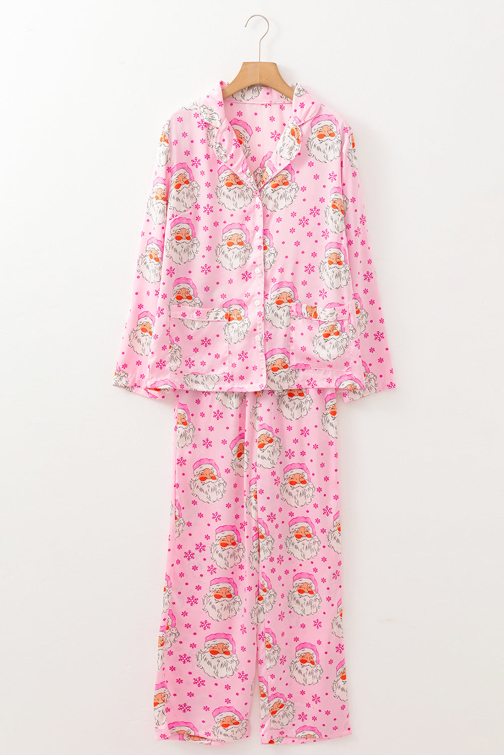 Pink Santa Claus Snowflake Christmas Pajama Set
