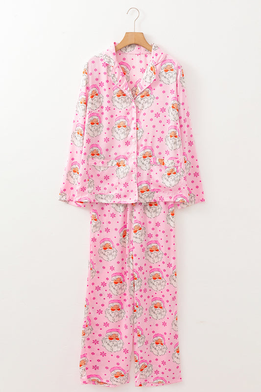 Pink Santa Claus Snowflake Christmas Pajama Set
