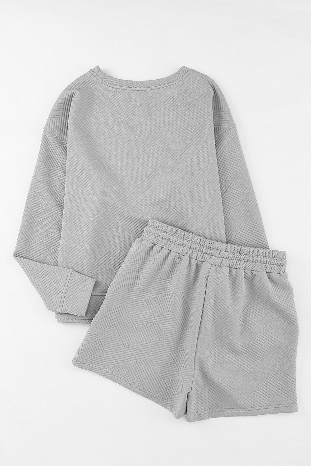 Gray Textured Loose Fit T Shirt and Drawstring Pants Set