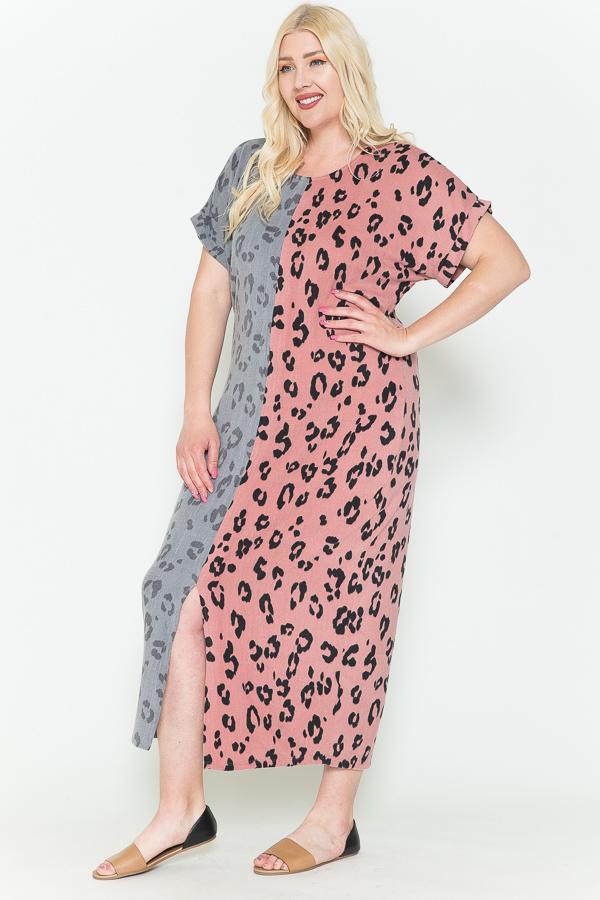 Front Slit Dolman Leopard Print Maxi Dress