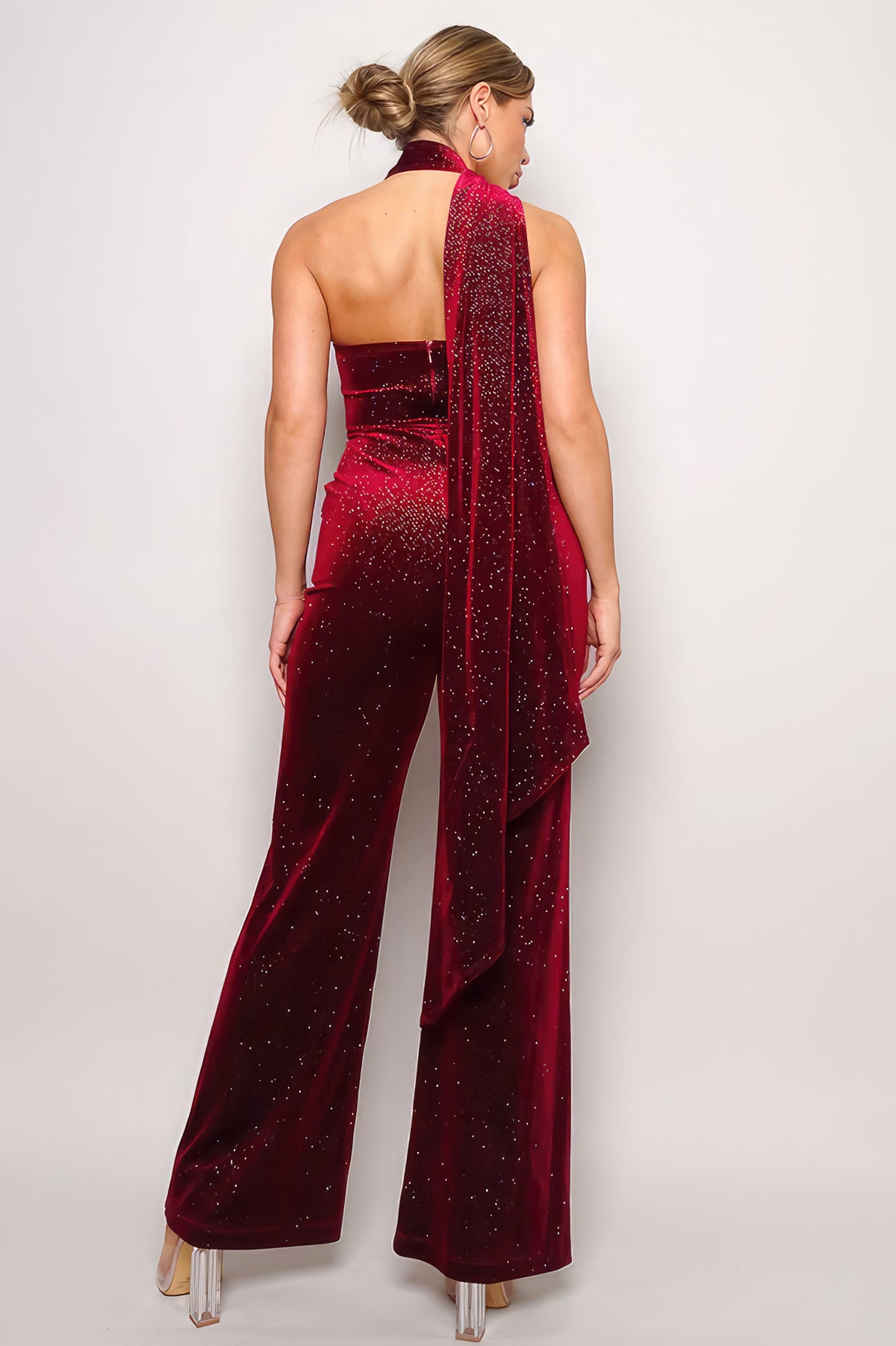 Scarf Top Glitter Velvet Jumpsuit