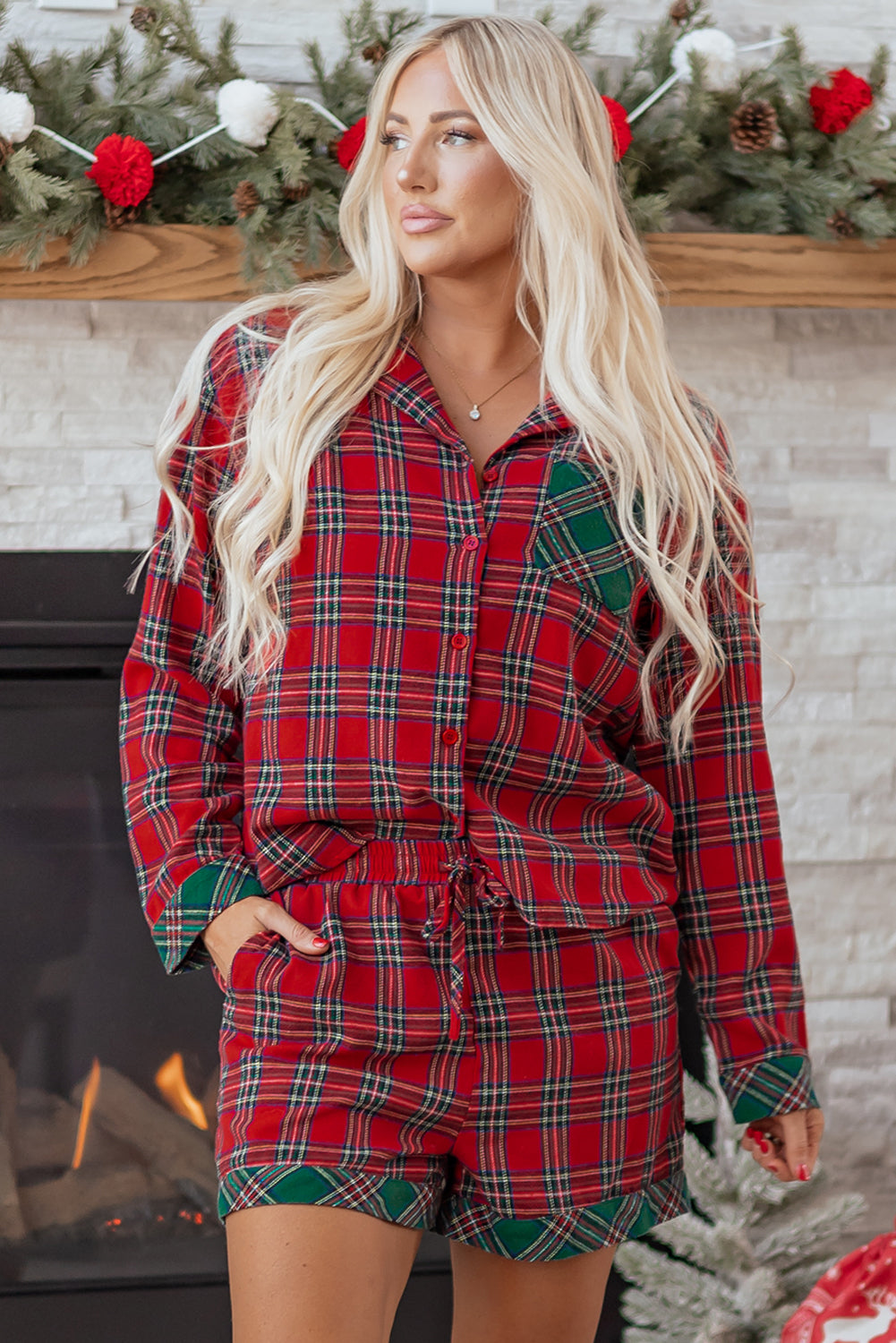 Red Plaid Christmas 2pcs Pajama Set